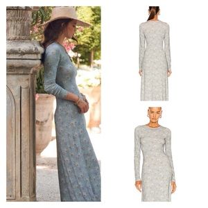 LOVESHACKFANCY BRICKEN MAXI DRESS SKY GRAY/BLUE SIZE XS